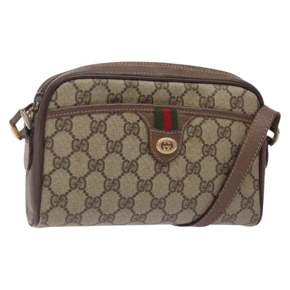 GUCCI GG Supreme Web Sherry Line Bag PVC Beige Gold 001 122 6594 Auth 134379 - Picture 1 of 16